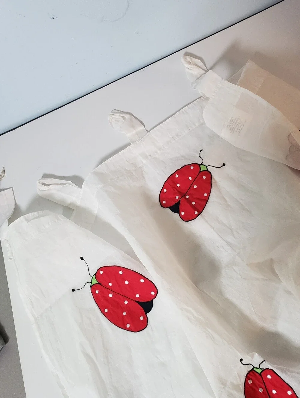 Ladybug White Voil Sheer Curtain Panels Vtg Lilian Vernon Novelty Cottagecore
